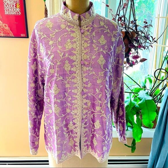 boutique Jackets & Blazers - BOUTIQUE | purple & cream asian inspired jacket